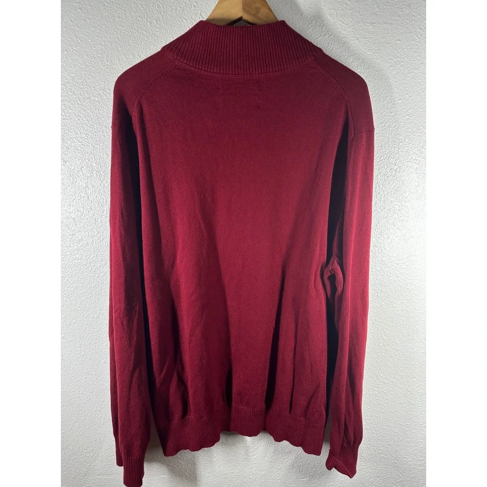 Eddie Bauer Sweater Mens XL Red Cotton Cashmere 1/4 Zip Pullover‎ Knit Mock Neck